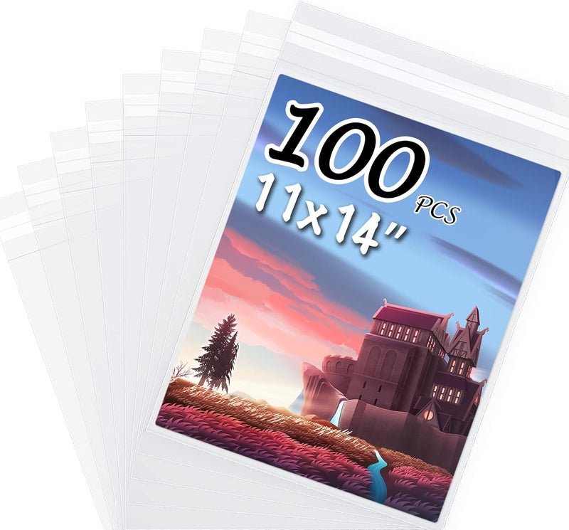 Somime 100 Pack 11 3/7 x 14 3/8 Inches Crystal Photo Sleeves Storage Bags for 11x14 Photo Mat, Art Sleeves for Prints - Image 1